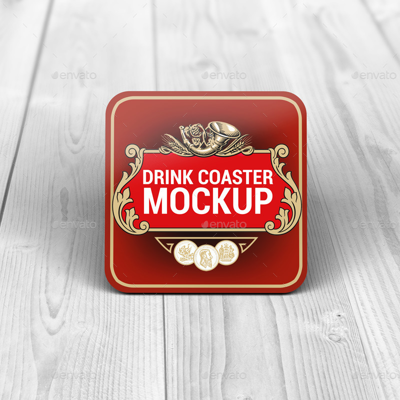 Drink Coasters Round and Square Label MockUp by L5Design GraphicRiver
